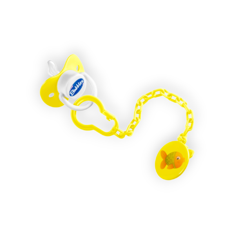 BUBBLES BEVELED SOOTHER +6 تتينا مشطوفة بسلسلة اصفر