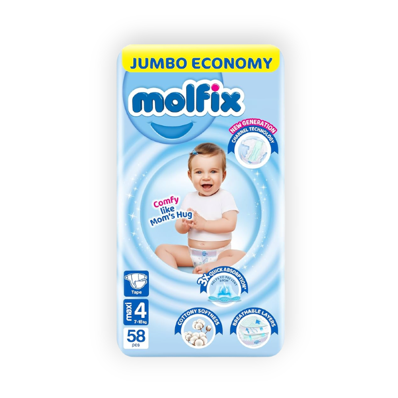 MOLFIX 4 DIAPERS MAXI (4) 7-18KG 58PCSمصرى
