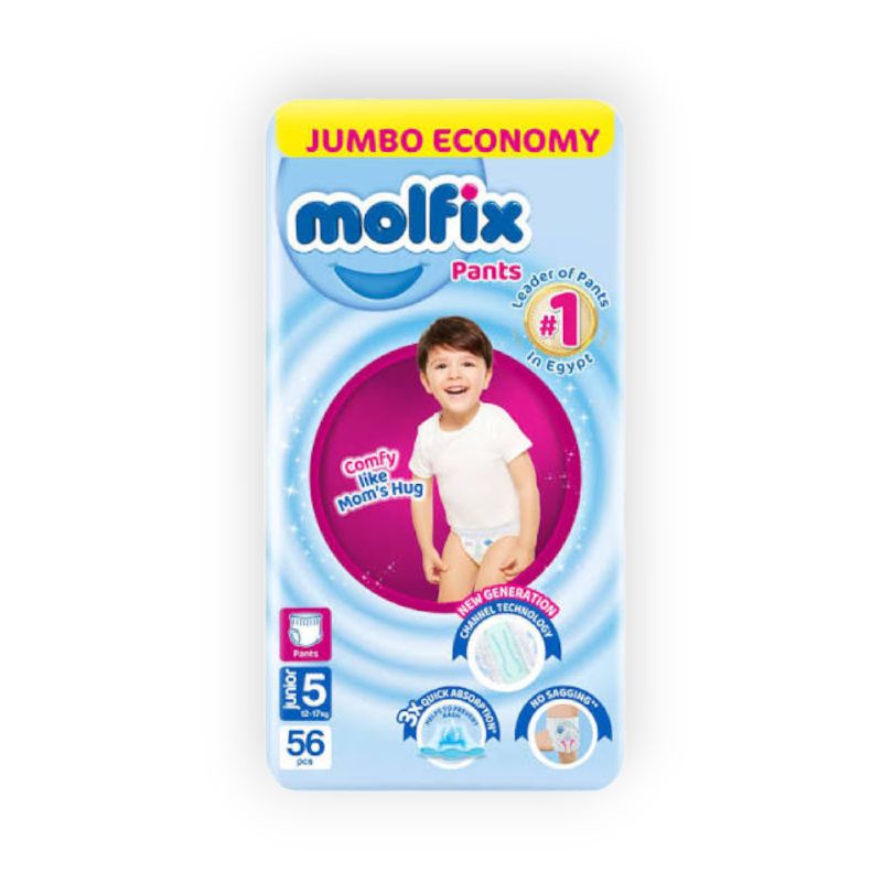 MOLFIX 5 DIAPERS JUNIOR PANTS 12-17KG 56PCSمصرى