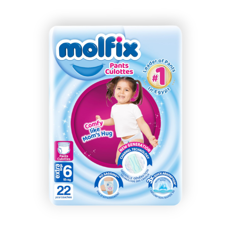 MOLFIX 6 DIAPERS X LARG PANTS (6) 16+ KG 22PCSمصري