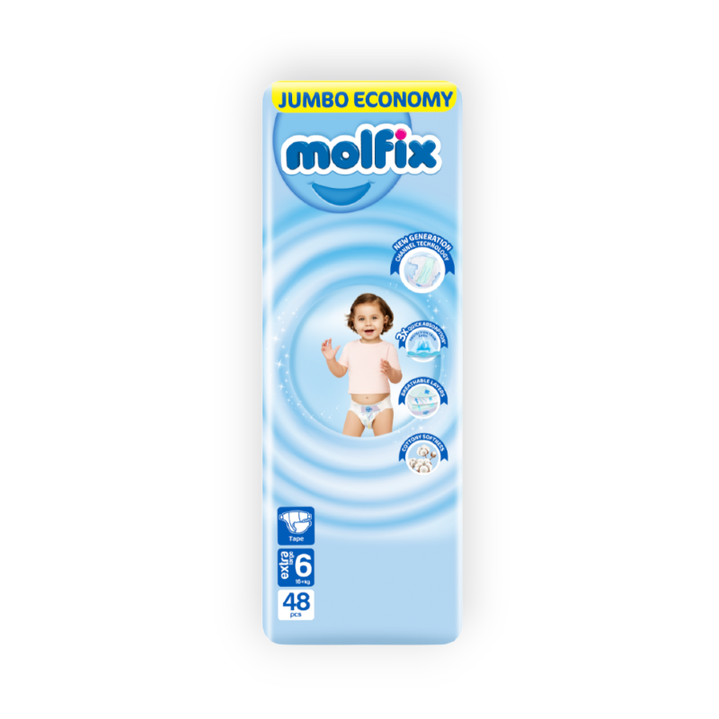 MOLFIX 6 DIAPERS X LARGE (6)  16+ KG 48PCS مصري