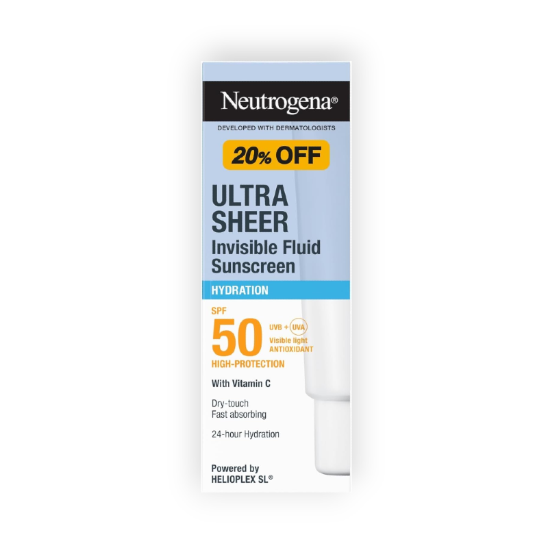 NEUTROGENA ULTRA SHEER SUNSCREEN INVISIBLE FLUID HYDRATION SPF50 OFFER 50ML