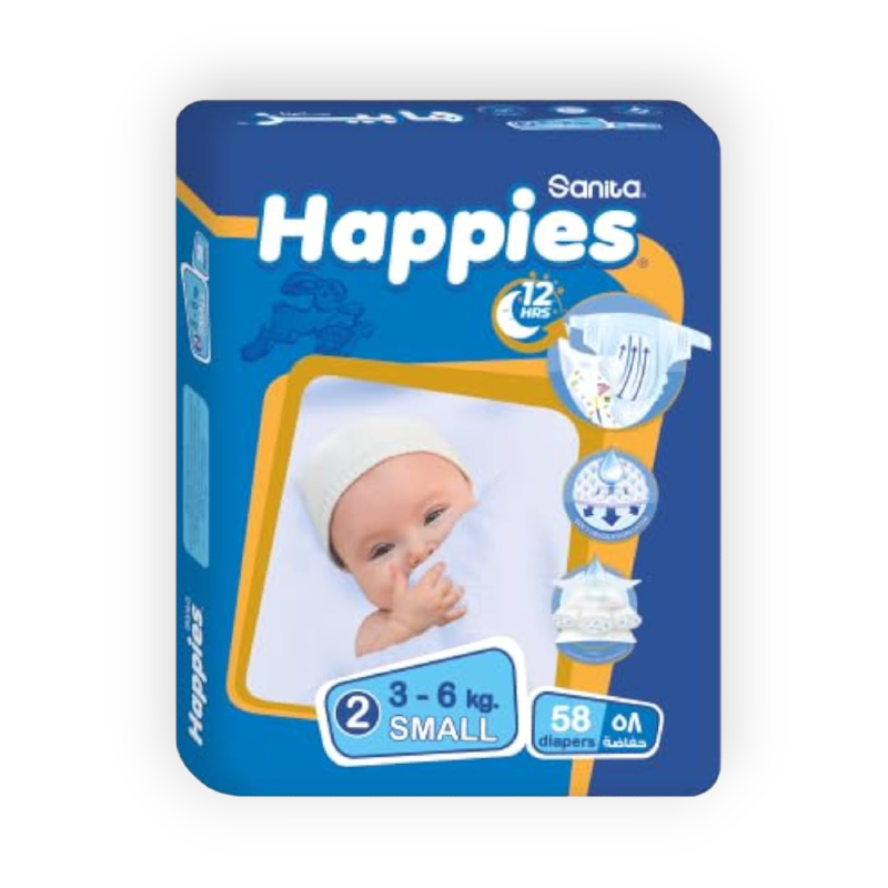 HAPPIES (2) SMALL (3-6KG) 58PCS