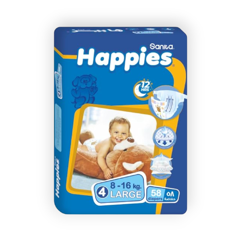 HAPPIES (4) LARGE (8-16KG) 58PCS