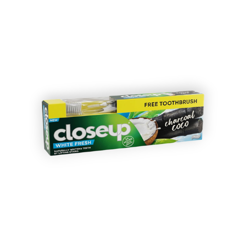 CLOSE UP WHITE FRESH CHARCOL&COCONUT 75ML+فرشه