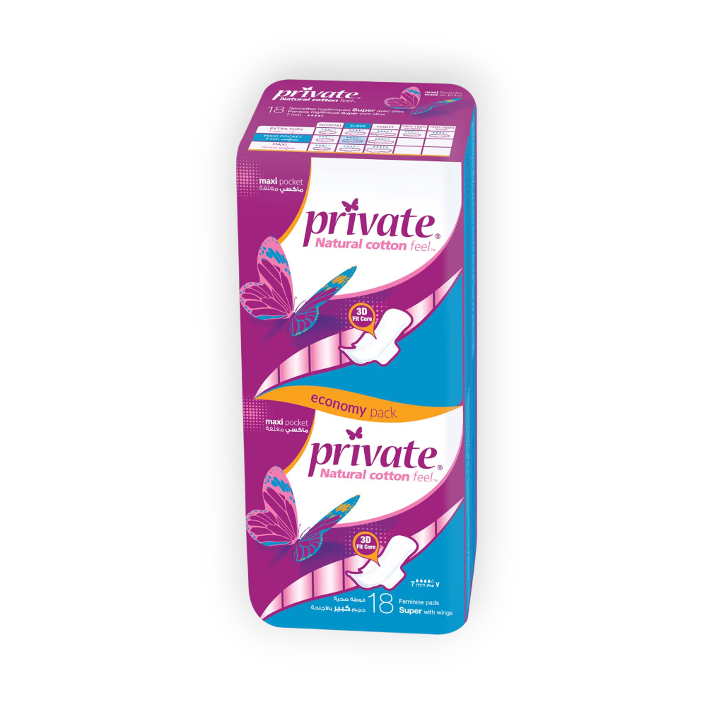 PRIVATE MAXI SUPER WITH WINGS 18 PADS