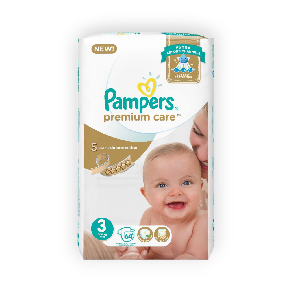 PAMPERS PREMIUM CARE SIZE (3) 46 pieces10%